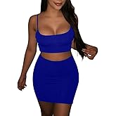 BORIFLORS Women's Sexy 2 Piece Bodycon Mini Party Dresses Halloween Costume Strap Crop Top Short Skirt Set