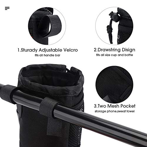 Wheelchair Drink Cup Holder Three Strap Adjustable Stroller Bottle Holder for Rollator Rolling Walker Transport Chairs Stroller Bike Universal Water Black