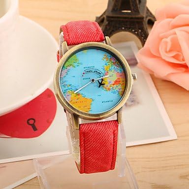 Fashion Watches European Style Retro Fashion Denim Hot Map Plane Around the World Wrist Watch Cool Watches Unique Watches ( Color : Red )