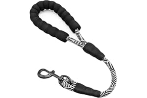 Mycicy Short Dog Leash- 18 Inch Rope Traffic Leash with Padded Handle- 1/2” Strong Nylon Tab Leash for Medium Large Dogs Training Walking (Black)