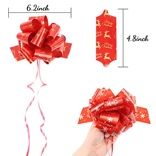 3 otters Christmas Bows, 24PCS Christmas Pull Bows 6.2inch Gift Ribbon Pull Bows, Wrapping Accessory for Xmas Present