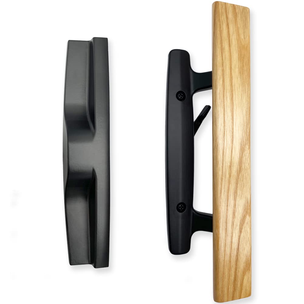 Photo 1 of ALLYWASAI Patio Sliding Door Handle Set, Perfect Replacement Mortise Style Wood Handle Set Fits Door Thickness from 1-1/2" to 1-3/4", 3-15/16" Screw Hole Spacing, Non-Keyed, Black