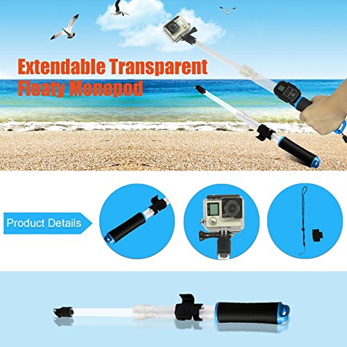 SHOOT Waterproof Selfie Stick for GoPro HERO 6/5/4/3+/3 AKASO EK7000 Transparent Extension Float Floating Monopod with Remote Clip for Campark AKASO DBPOWER Crosstour FITFORT Cameras Accessories(Blue