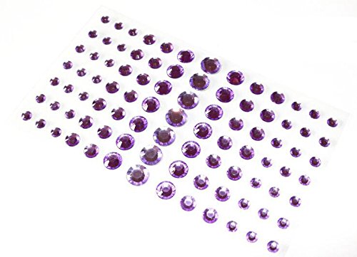 91 Pieces Self-Adhesive Rhinestone Sticker Gem Rhinestone Embellishment Stickers Sheet Fits for Crafts Face Body Eyes Nails Makeup Festival Carnival 5mm/8mm/10mm/12mm 4 Sizes (Purple)