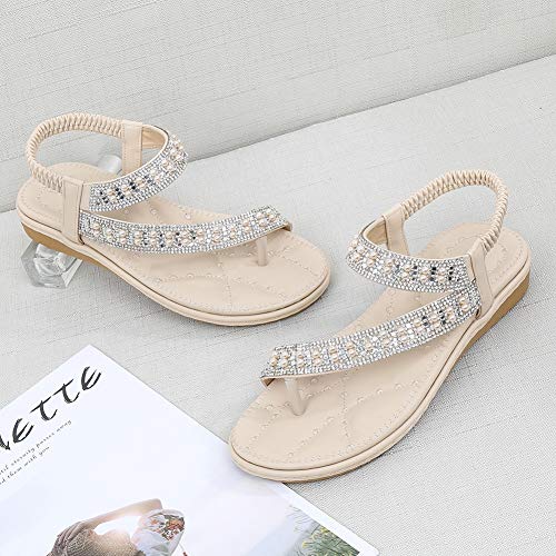 Meeshine Women's Casual Slingback Summer Beach Thong Flat Sandal(7 B(M) US,Beige 04) - Thumbnail 4