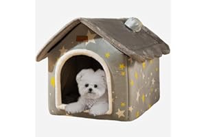 SEAHOME Foldable Dog House Kennel Bed Mat for Indoor Pets,Enclosed Warm Plush Sleeping Nest Bed with Removable Cushion,Covered Small Pet Condos Indoor Cat Hideaway (L, Grey)