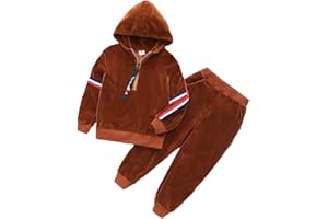 Monvecle Little to Big Boys' Velour & Fleece Hoodie Tracksuit Sweatshirt Top + Sweatpant Velvet Fleece Jogger 2pcs Set