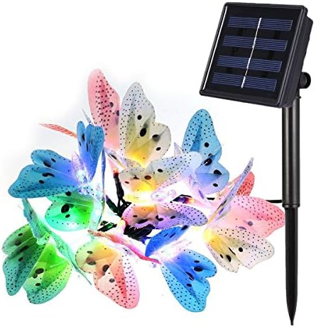 YAOXI Outdoor String Lights, Waterproof 12LED Fiber Optic Multicolor Butterfly Solar Fairy String Lights Christmas Decorative Lighting for Home Garden Patio Lawn Balcony Party