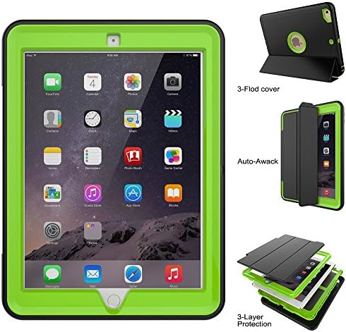 iPad Pro 9.7 Case, New iPad 9.7 Cover, Heavy Duty Smart Stand [ There Layer Resistand ] Auto Sleep Wake with Datachable Typing Viewing PU Flip Case for iPad Pro 9.7 2017 (Black Green)