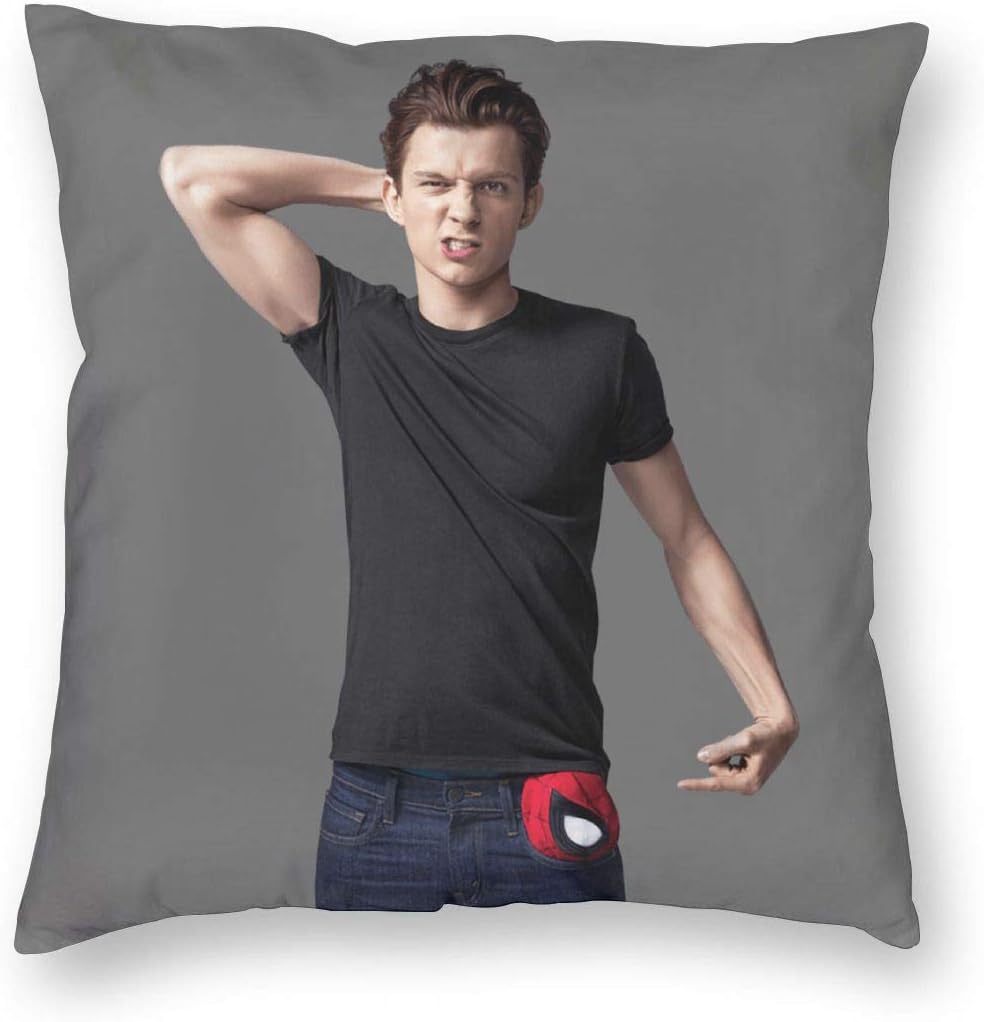 SSG One Street Deluxe Velvet Sofa Couch Cushion Cases for Bedbugs Allergy Proof, Far from Home Actor Tom Holland Portrait Photo Farmhouse Home Decorative Square Pillowcases, 18 X 18 Inch