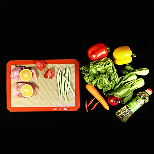MEIJUBOL Silicone Baking Mat Set of 2 Half Sheet (16-1/2" x 11-5/8") Non Stick Heat Resistant BPA Free Macaroon Mat Pan Tray Liner for Bake Pastry Cookie Bread