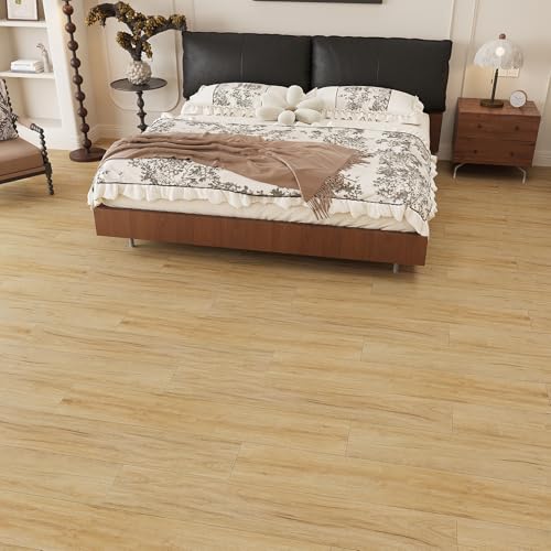 VEELIKE Vinyl Sheet Flooring Stick on Floor Tiles Waterproof Self Adhesive Cottage Oak Light Brown Wood Look Planks 16 Pack 24 Sq.Ft. 6x36 Inch for Kitchen Bathroom Bedroom Renters Home Decor