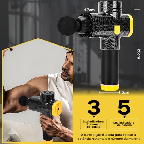 25 * 17CM, Pistola Massageadora, 6 Opções de Velocidade, com Case, com carregador de 100-240V, Pistola Massageadora Profissional, 6 Cabeças de Massagem, Massageador Muscular