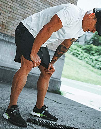 FLYFIREFLY Men's 2-in-1 Workout Running Shorts 7" Lightweight Gym Yoga Training Sport Short Pants Black