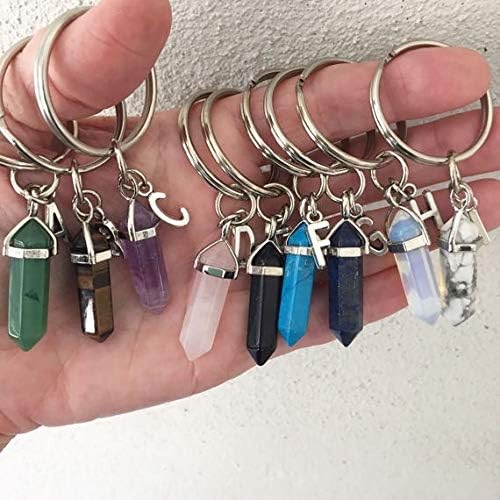 Leijing Custom Crystal Keychains, Personalized Crystal Point Key Chain, Crystal Keyring with Letter, Monogram Crystal Point Key Ring, Custom Initial Malachite M