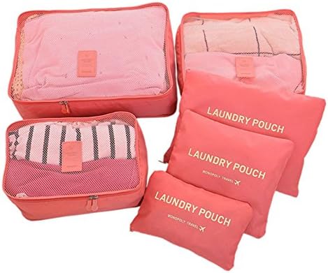 Juctity 6 Set Packing Cubes with Shoe Bag - Compression Travel Luggage Organizer (Watermelon red)