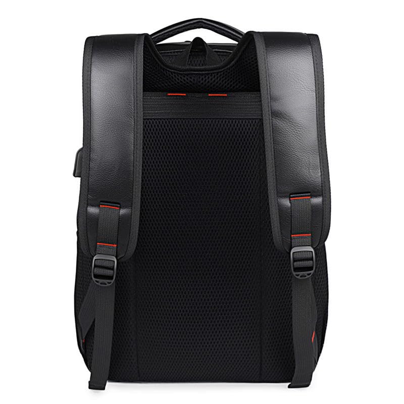 Mochila Masculina de Couro Preta, Impermeável, com Compartimento para Notebook, 46x32x17 cm