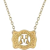 14K Gold Belt Buckle Necklace Western Style Initial Letter Pendant Necklace, Decorative Belt Buckle Frame Design
