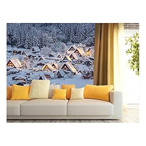 Shirakawago Light-Up with Snowfall Gifu Chubu Japan - Removable Wall Mural | Self-Adhesive Large Wallpaper - 66x96 inches