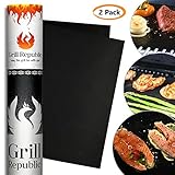BBQ Grill Mat - Set Of 2 Premium Heavy Duty Non Stick Grill Mats - FDA Approved Black Outdoor Barbecue Grill Matts - Reusable 500 Times - Easy To Clean - 13 X 15.7 Inch