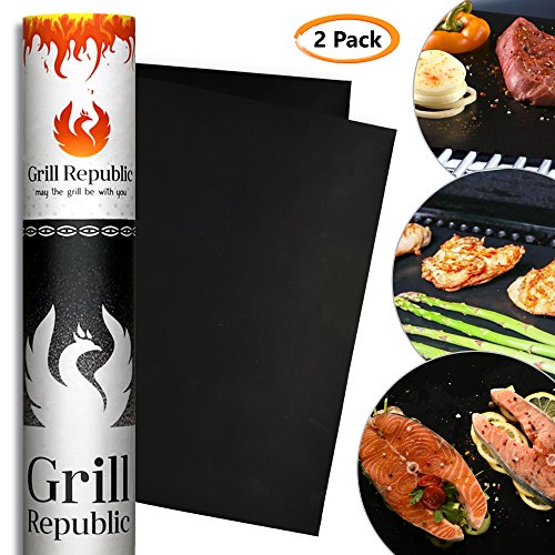 BBQ Grill Mat - Set Of 2 Premium Heavy Duty Non Stick Grill Mats - FDA Approved Black Outdoor Barbecue Grill Matts - Reusable 500 Times - Easy To Clean - 13 X 15.7 Inch