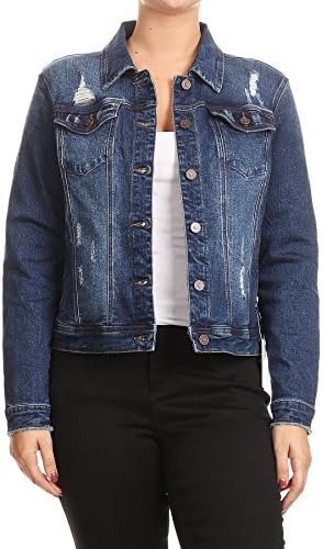 SALT TREE Women's EnJean Women's Plus Size Distressed Denim Jacket