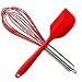 HauBee Silicone Whisk Set 600ºF Heat Resistant Non Stick Rubber Stainless Steel Seamless Design Baking Cooking Spatulas Tools (2 Pack,Red)