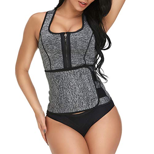 Neoprene Sauna Suit Tank Top Vest for Women, Slimerence, Latex Sport Girdle Waist Trainer Corset Grey L - Thumbnail 2