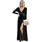 Gujach Velvet Bridesmaid Dresses for Women Long Sleeves Maxi Formal Wedding Party Dress