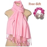 C-More Elegant Pashmina Silk Blend Soft Wrap Scarf Shawl For Women -30+ Solid Colors (Pink)