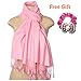 C-More Elegant Pashmina Silk Blend Soft Wrap Scarf Shawl For Women -30+ Solid Colors (Pink)