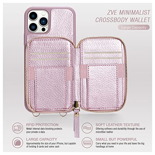 ZVE iPhone 13 Pro Max Crossbody Wallet Case, Zipper Phone Case with