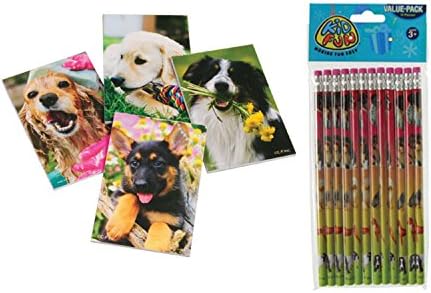 TwiceBooked Dog Lovers Writing Bundle - Bundle of 12 Dog Mini Memo Pads and 12 Dog Pencils