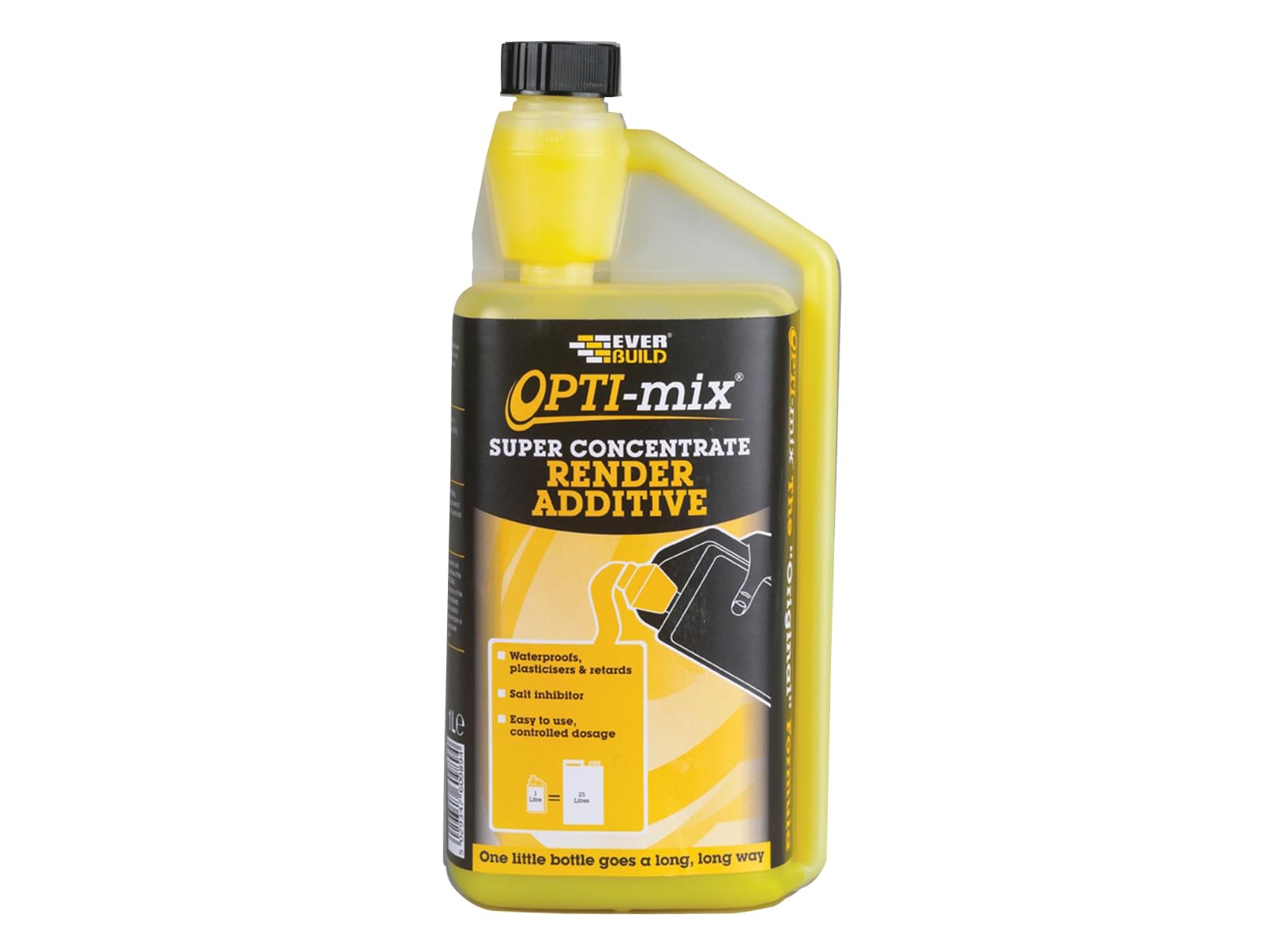 Everbuild Opti-Mix 3 in 1 Render Additive – Waterproofing Agent – Super Concentrated – Easy To Use – Yellow – 1 Litre