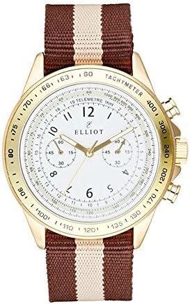 Elliot Brown and Tan Striped Nylon Watch with Gold Stainless Steel Case and White Dial