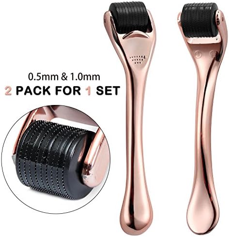 Derma Roller Cosmetic Needling Instrument - 540 Titanium Micro Needle, 0.5mm &amp; 1.0mm - Each Includes Storage Case &amp; Guide Book