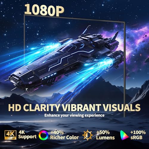 4K Mini Projector 2026 Upgraded Support Native 1080P FHD, Smart Projector [Built-in Apps] with WiFi and Bluetooth, Real-Time Auto Focus & Keystone Correction Supports TV Stick/iPad/Laptop/HDMI - Black