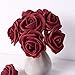 Febou Artificial Flowers, 100pcs Real Touch Artificial Foam Roses Decoration DIY for Wedding Bridesmaid Bridal Bouquets Centerpieces, Party Decoration, Home Display (Concise Type, Dark Red)