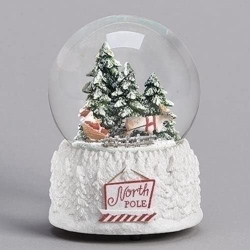 Snow Globes - Christmas by Roman Inc., Glitterdome Collection, Sleigh in Woods with North Pole Base, Musical, 5.7