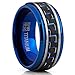 Men's Brushed Blue Titanium Wedding Bands Ring With Black and Blue Carbon Fiber Inlay, 9mm Comfort Fit