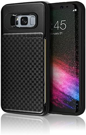 Galaxy S8 Push Hidden Wallet Case [Card Slot] [Heavy Duty] [Slim Fit] [Textured Grip] Dual Layer Hybrid Tough Shield Drop Protection Back Bumper Hard Holder Cover Samsung Galaxy S8 (Black)