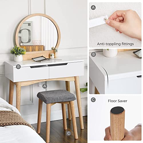 VASAGLE Vanity Table, Makeup Vanity Desk with Rounded Mirror, 2 Drawers