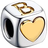 KunBead Initial A-Z Letter Gold Heart Alphabet Love Bead Birthday Charms Compatible with Pandora Charm Bracelet for Women