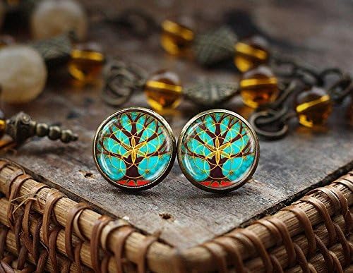 Tree of Life Stud Earrings, Tree of Life Art Stud Earrings, Tree of Life Jewelry, Sacred Geometry Earrings, Turquoise Tree of Life