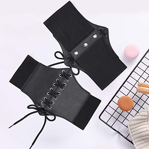 WERFORU Frauen Schwarz Tied Waspie Gürtel, Schnürgürtel, Korsett elastische Taille Gürtel