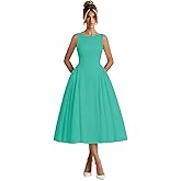 Ouyisha Satin Boat Neck Prom Dress A Line Elegant Tea Length Formal Evening Party Gowns with Pockets 2026