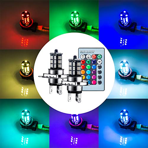YIJINSHENG 2PCS 27SMD 12V multi-color RGB 5050 H4 9003 HB2 LED Replacement fog lights reversing lights with Headlight Bulb remote Control (YK.RGB.H4) - Thumbnail 6