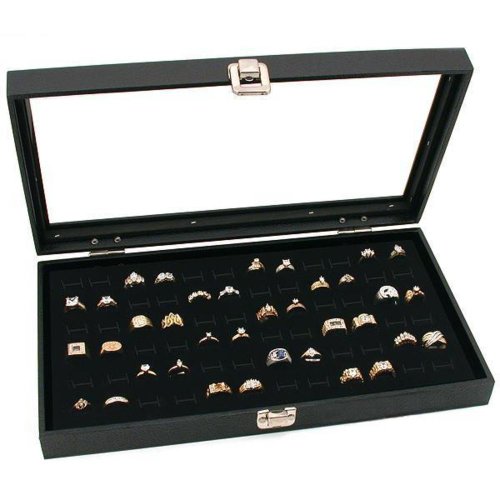Glass Top Black Jewelry Display Case 2 72 Slot Ring Trays