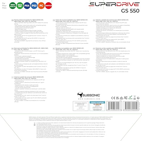 SUBSONIC Superdrive - GS550 steering wheel with pedals, paddles, shifter, vibration racing wheel for Switch 2, Switch, Xbox Serie X/S, PS4, Xbox One, PC