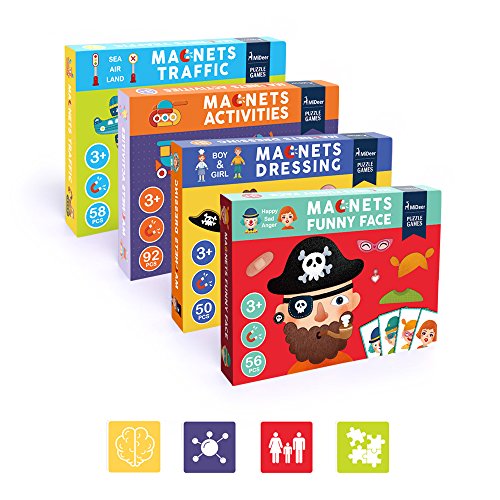 Early Learning & Educational Toys Gift Set for 3+ Years Old, Brain Training Magnetic Traffic Vehicle Parts with Storage Tray(58 Pcs)